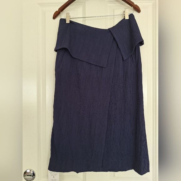 MM LaFleur Womens Montgomery Pleat Jersey Skirt Sz 8 Blue Textured Career Chic - Picture 1 of 6